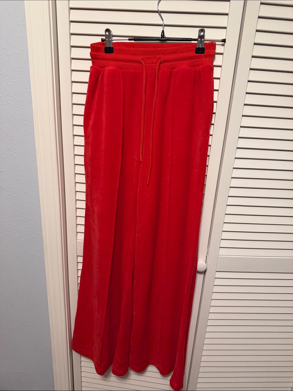 Red Wide-Leg Never Worn Velour Track Pants - Women